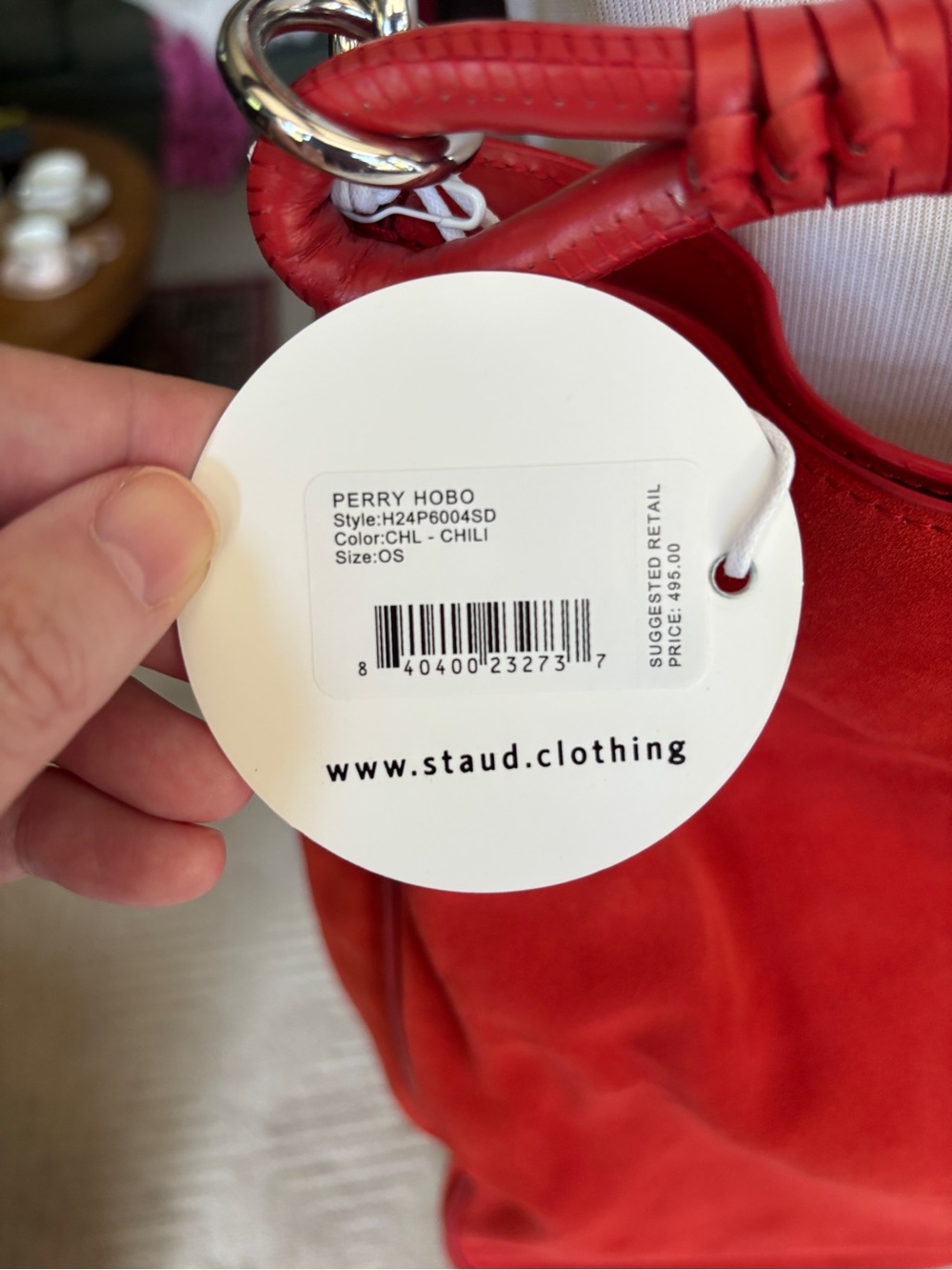 STAUD red suede Perry hobo bag. Brand new w tags. Georgous. - Picture 3 of 8